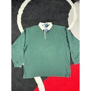VINTAGE Polo Ralph Lauren Rugby Shirt Mens XXL Green Elbow Patches Long Sleeve